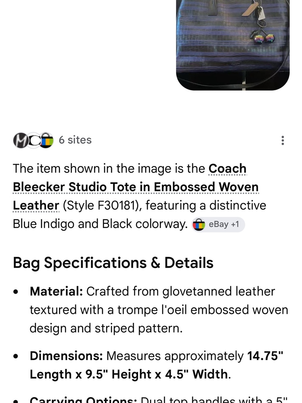 Coach#377 Bleecker Studio tote Blue & Black Woven embossed leather - Picture 13 of 15